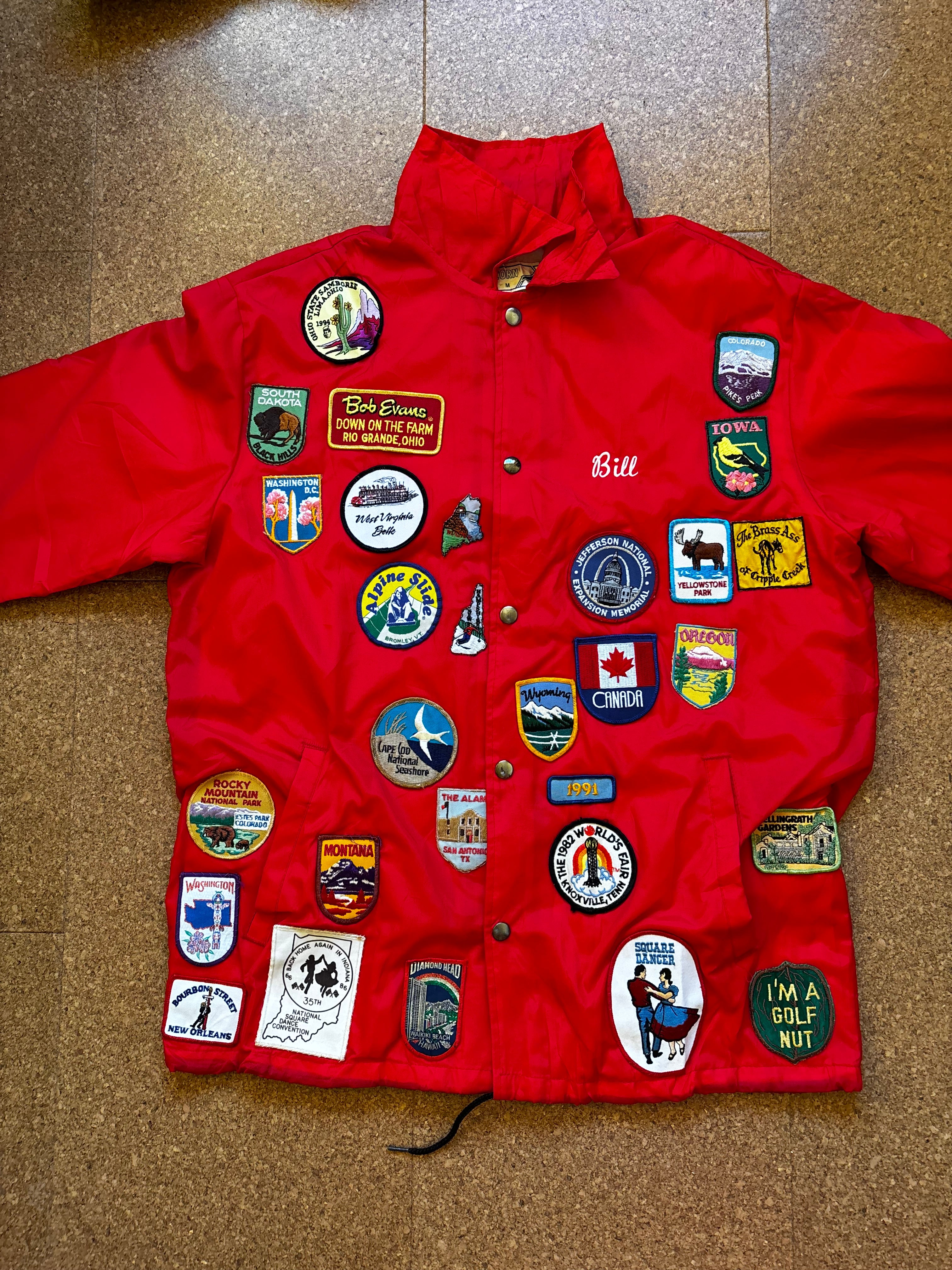 Vintage Hilton USA red jacket with state patches unique jacket